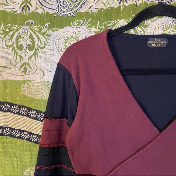 Y2K The Collection Royal Black/ Red Boho Whimsigoth Patchwork Top Size Medium - Picture 3 of 15